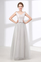 Gray Silver V Neck Tulle Corset Prom Dresses outfit, Sparklie Prom Dress