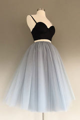 Gray Tulle Charming A-Line Two-Piece Short Corset Homecoming Dress,Cocktail Dress outfit, Prom Dress 2032