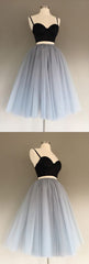 Gray Tulle Charming A-Line Two-Piece Short Corset Homecoming Dress,Cocktail Dress outfit, Prom Dresses2032