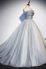 Gray Tulle Long A-Line Corset Prom Dress, Gray Strapless Corset Formal Evening Gown outfits, Homecoming Dress Shops