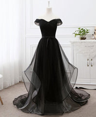Black Tulle Long Corset Prom Dress, Black Evening Gdress outfit, Homecoming Dresses Black Girl