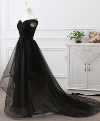 Black Tulle Long Corset Prom Dress, Black Evening Gdress outfit, Homecoming Dresses Modest
