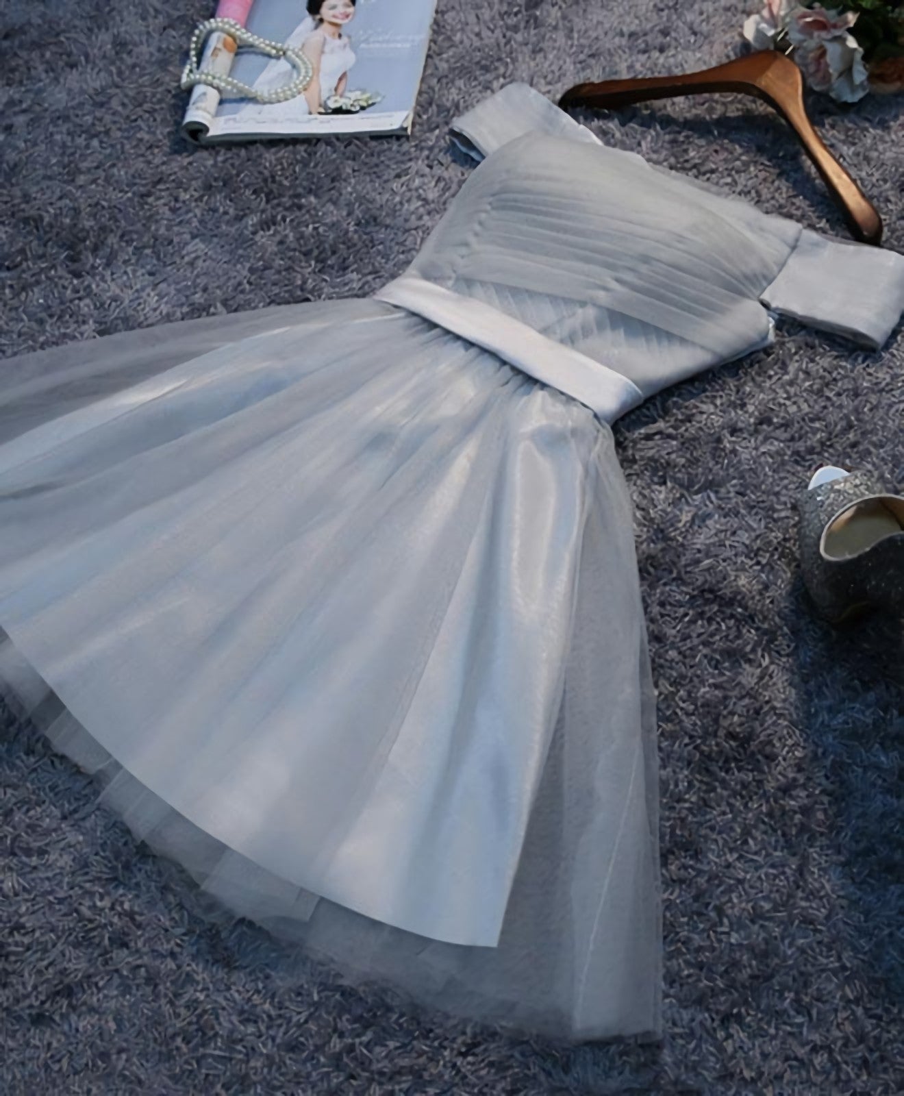 Simple Gray Tulle Mini Corset Prom Dress, Corset Homecoming Dress outfit, Homecoming Dress Short Tight