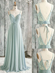 Green A line Chiffon Lace Long Corset Prom Dress, Lace Corset Bridesmaid Dress outfit, Formal Dresses Classy Elegant