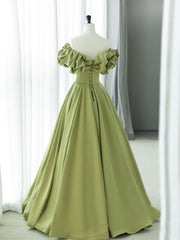 Green A-Line Satin Long Corset Prom Dresses, Green Corset Formal Evening Dress outfit, Prom Dresse Backless