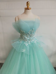 Green A-Line Tulle Lace Long Corset Prom Dress, Green Sweet 16 Dress outfit, Prom Dresses Aesthetic
