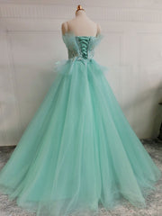 Green A-Line Tulle Lace Long Corset Prom Dress, Green Sweet 16 Dress outfit, Prom Dresses Backless