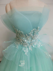 Green A-Line Tulle Lace Long Corset Prom Dress, Green Sweet 16 Dress outfit, Prom Dress Backless