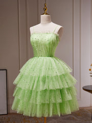 Green A-Line Tulle Short Corset Prom Dress, Green Corset Homecoming Dress outfit, Homecomming Dresses Cute