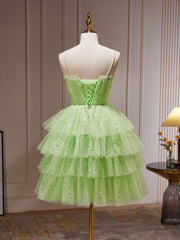 Green A-Line Tulle Short Corset Prom Dress, Green Corset Homecoming Dress outfit, Homecoming Dress Cute