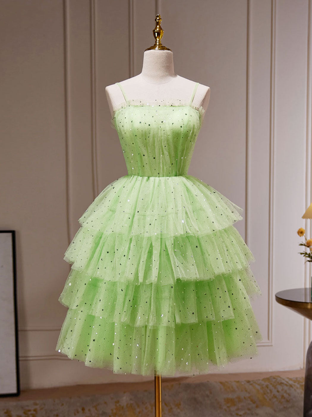 Green A-Line Tulle Short Corset Prom Dress, Green Corset Homecoming Dress outfit, Homecoming Dress Under 60