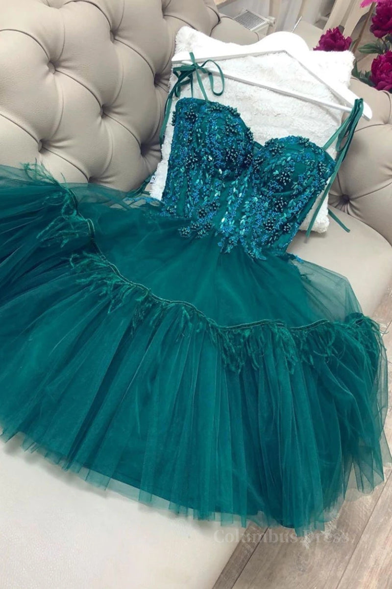 Green Beaded Lace Short Corset Prom Dress with Straps, Short Green Lace Corset Formal Graduation Corset Homecoming Dress with Beading outfit, Formal Dresses Midi