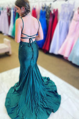 Green Beading Mermaid Corset Prom Dress with Appliques Gowns, Green Beading Mermaid Prom Dress with Appliques