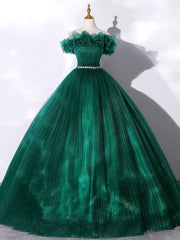 Green Off Shoulder Tulle Long Corset Prom Dress, Green Sweet 16 Dress outfit, Bridesmaid Dresses Earth Tones