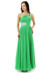 Green One Shoulder Chiffon With Crystal Pleats Corset Bridesmaid Dresses outfit, Party Dress Design