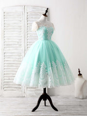 Green Round Neck Lace Applique Tulle Short Corset Prom Dresses outfit, Bridesmaid Dress White