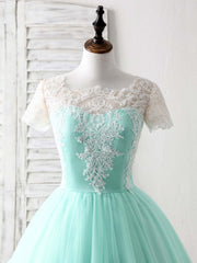 Green Round Neck Lace Applique Tulle Short Corset Prom Dresses outfit, Bridesmaids Dresses Orange