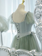 Green Round Neck Tulle Long Corset Prom Dress, Green Evening Dress outfit, Formal Dresses Shop