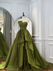 Green Ruffle Tiered Corset Prom Dresses Strapless, Green Long Party Dress Outfits, Party Dress Fashion