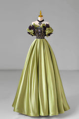 Green Satin Floor Length Corset Prom Dress with Lace, Green Evening Party Dress Outfits, Bridesmaid Dresses Website