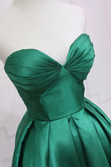 Green Satin High Low Corset Prom Dress, Cute Sweetheart Neck Evening Party Dress Outfits, Evening Dress Elegant