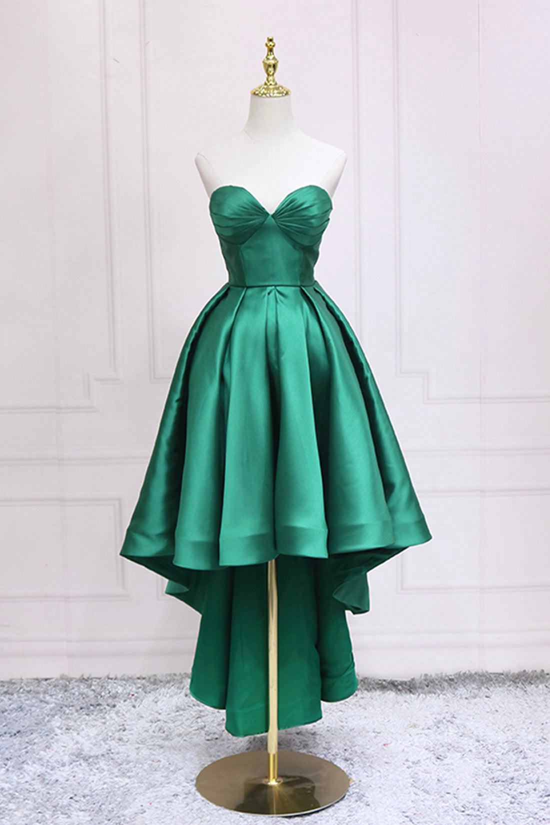 Green Satin High Low Corset Prom Dress, Cute Sweetheart Neck Evening Party Dress Outfits, Princess Dress