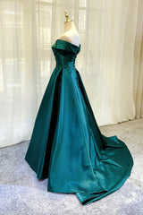 Green Satin Long A-Line Corset Prom Dress, Simple Off the Shoulder Evening Dress outfit, Prom Dresses A Line