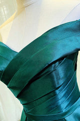 Green Satin Long A-Line Corset Prom Dress, Simple Off the Shoulder Evening Dress outfit, Prom Dresses 2027