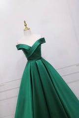 Green Satin Long A-Line Corset Prom Dress, V-Neck Off the Shoulder Evening Dress outfit, Homecoming Dresses For Girls