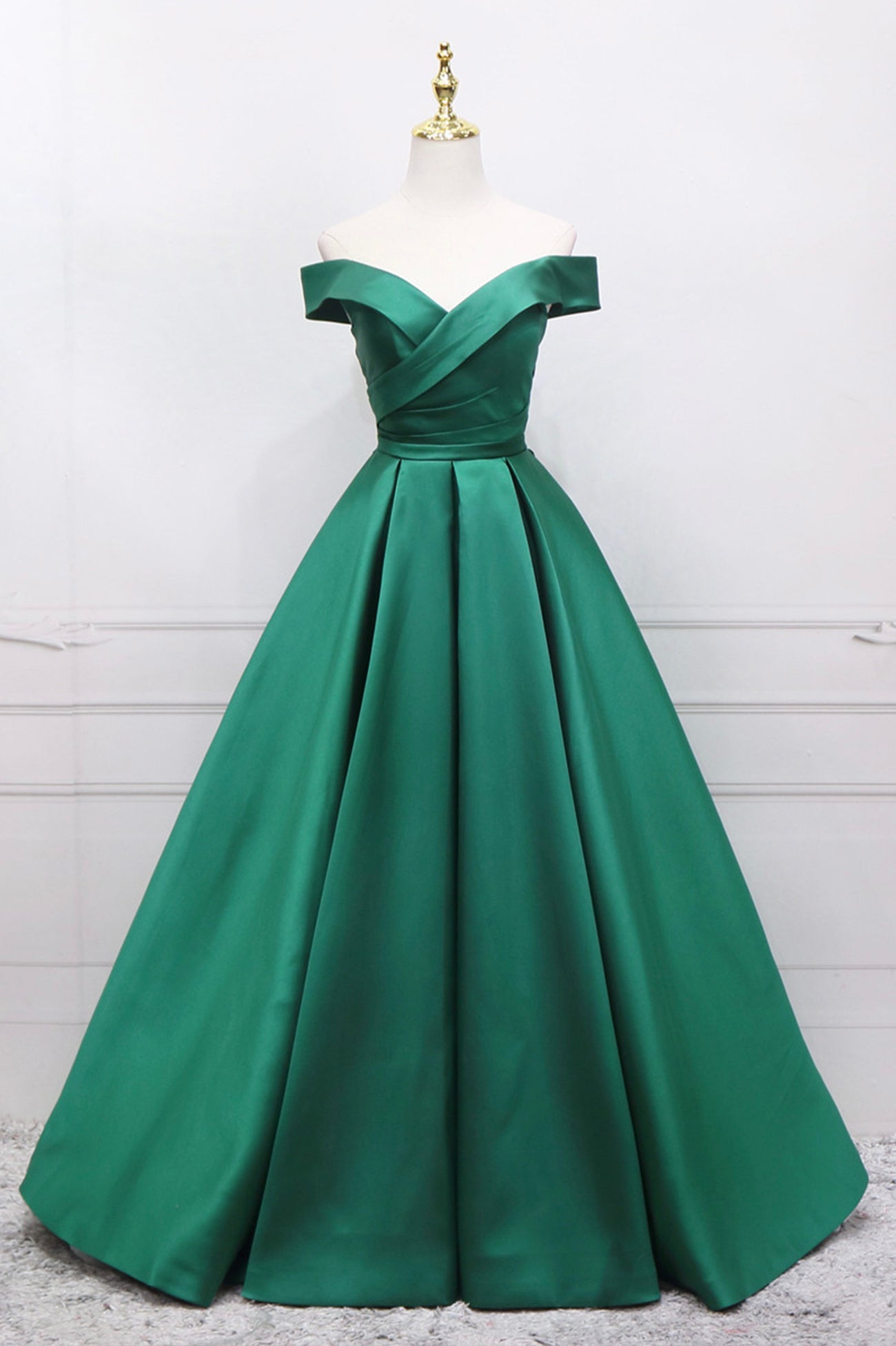 Green Satin Long A-Line Corset Prom Dress, V-Neck Off the Shoulder Evening Dress outfit, Homecoming Dresses For Girl