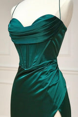 Green Satin Long Corset Prom Dress, Simple Lace-Up Evening Party Dress Outfits, Bridesmaid Dresses Convertable