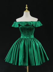 Green Satin Short Corset Homecoming Dress Corset Prom Dress, Green Party Dress Corset Formal Dresses outfit, Prom Dress Cheap
