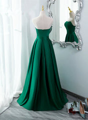 Green Satin Simple Long Party Dress with Leg Slit, Green A-ine Junior Corset Prom Dress outfits, Formal Dress Online