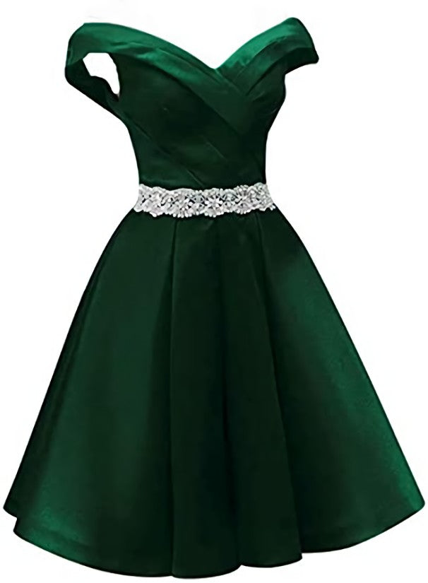 Green Satin Sweetheart Beaded Waist Short Corset Homecoming Dress, Simple Short Corset Prom Dress outfits, Bridesmaides Dress Ideas