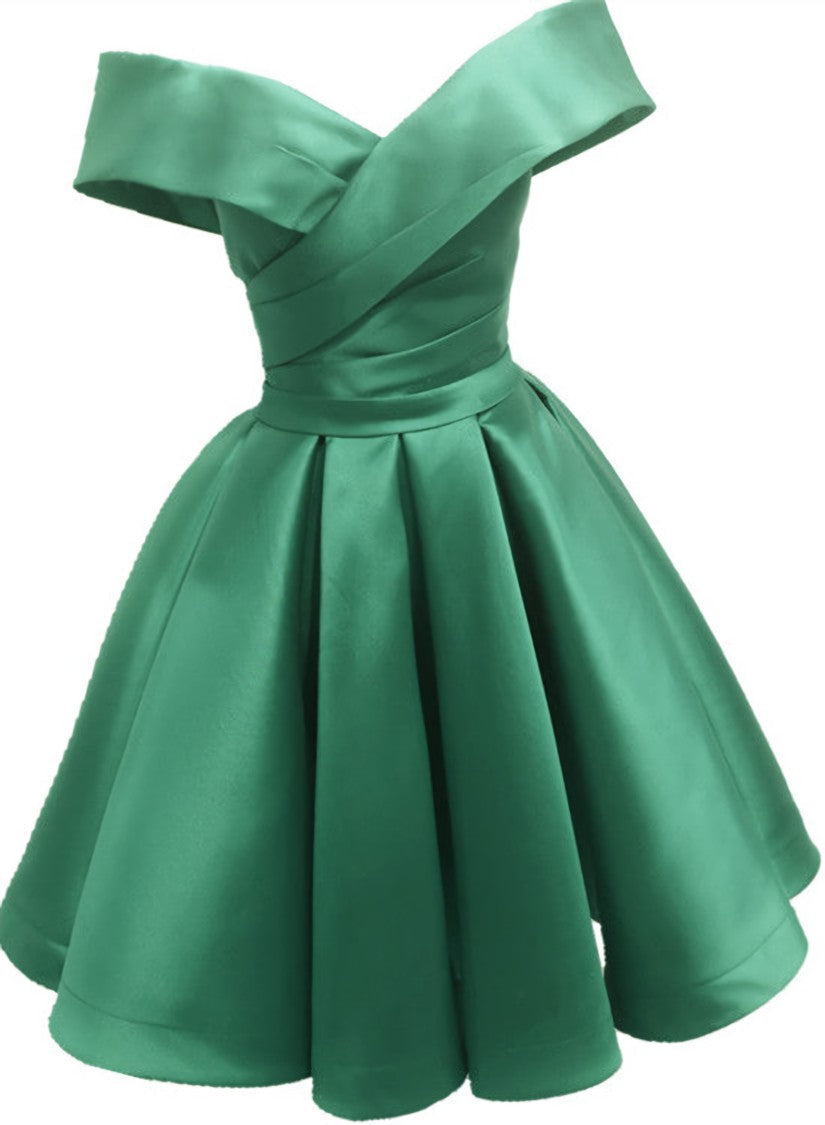 Green Satin Sweetheart Off Shoulder Satin Party Dress, Green Corset Homecoming Dress Corset Prom Dress outfits, Bridesmaid Dress Green