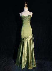 Green Satin Sweetheart Straps Long Evening Dress, Long Green Corset Wedding Party Dress Outfits, Wedding Dress 2020