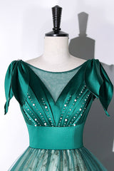 Green Satin Tulle Long Corset Prom Dress, Elegant A-Line Corset Formal Dress outfit, Bridesmaid Dress Convertible