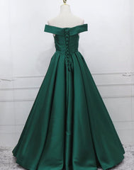Green Simple Satin Off Shoulder Long Corset Prom Dress Party Dress, Green Evening Dresses outfit, Prom Dresses For 029