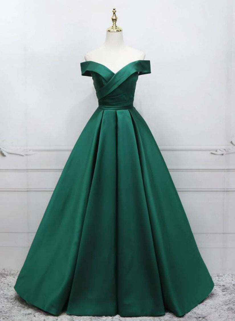 Green Simple Satin Off Shoulder Long Corset Prom Dress Party Dress, Green Evening Dresses outfit, Prom Dresses Brand