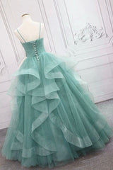 Green Spaghetti Strap Long Corset Prom Dress, Green V-Neck Tulle Evening Dress outfit, Wedding Invitations