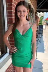 Green Spaghetti Straps Corset Homecoming Dress with Beading outfit, Green Spaghetti Straps Homecoming Dress with Beading