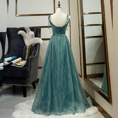 Green Straps V-neckline Floor Length Party Dress, Simple Junior Corset Prom Dresses outfit, Prom Dresses 2029 Blue
