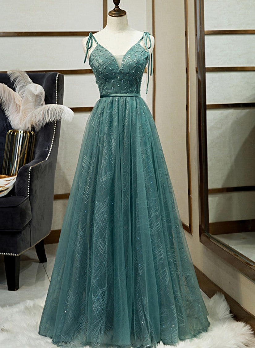 Green Straps V-neckline Floor Length Party Dress, Simple Junior Corset Prom Dresses outfit, Prom Dress Off The Shoulder