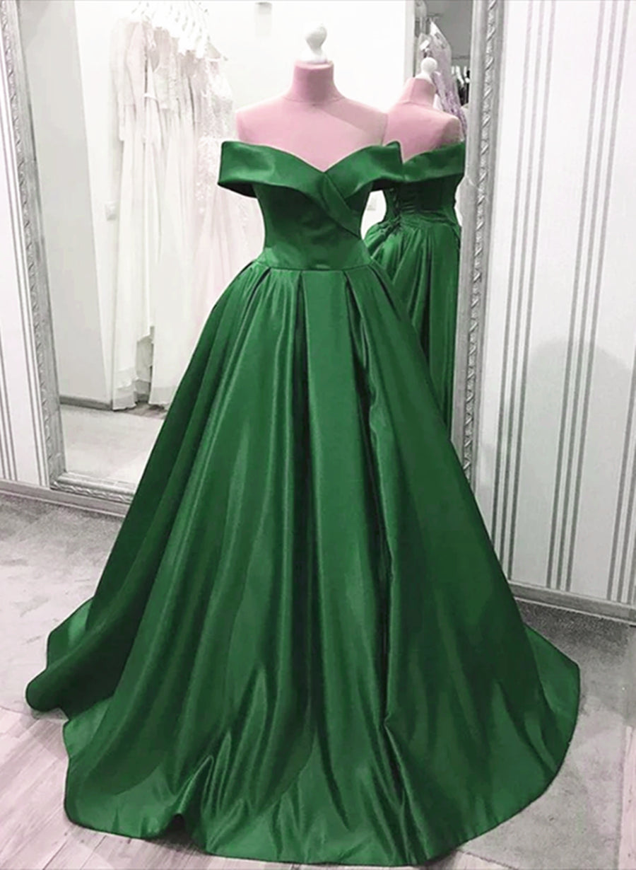 Green Sweetheart A-line Satin Floor Length Corset Prom Dress, Green Evening Dress outfit, Party Dress For Girls