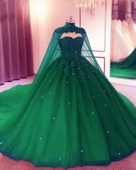 Green Sweetheart Corset Ball Gown Corset Prom Dress With Cape Gowns, Party Dress Meaning