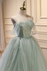 Green Sweetheart Beaded Tulle Long Corset Prom Dress, Green Evening Dress outfit, Party Dress Style Shop