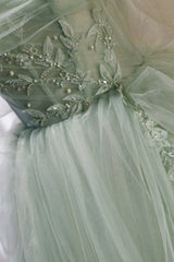Green Sweetheart Beaded Tulle Long Corset Prom Dress, Green Evening Dress outfit, Party Dresses In Store