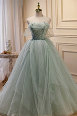 Green Sweetheart Beaded Tulle Long Corset Prom Dress, Green Evening Dress outfit, Party Dress On Line