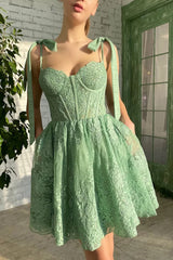 Green Sweetheart Corset Homecoming Dress with Appliques Gowns, Green Sweetheart Homecoming Dress with Appliques