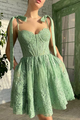 Green Sweetheart Corset Homecoming Dress with Appliques Gowns, Green Sweetheart Homecoming Dress with Appliques